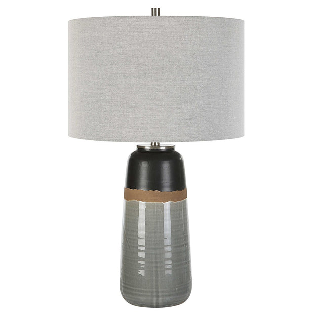 Uttermost Coen Gray and Aged Black Glazed Ceramic Table Lamp With Light Gray Linen Shade