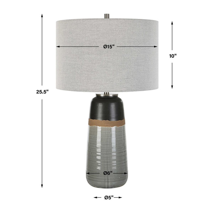 Uttermost Coen Gray and Aged Black Glazed Ceramic Table Lamp With Light Gray Linen Shade