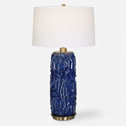 Uttermost Zade Blue Glazed Ceramic Table Lamp With White Linen Shade