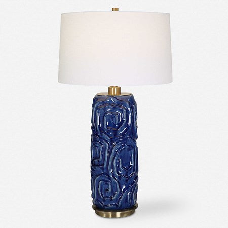 Uttermost Zade Blue Glazed Ceramic Table Lamp With White Linen Shade