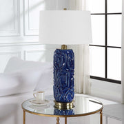 Uttermost Zade Blue Glazed Ceramic Table Lamp With White Linen Shade