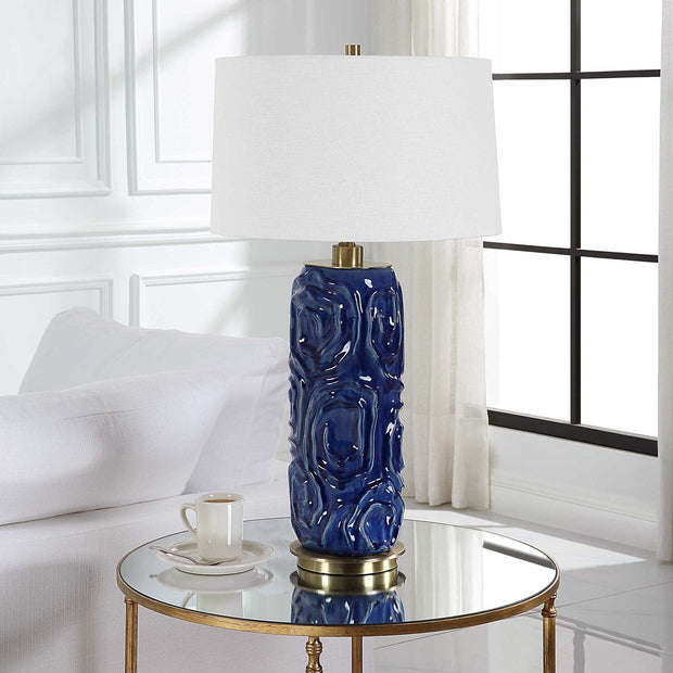 Uttermost Zade Blue Glazed Ceramic Table Lamp With White Linen Shade