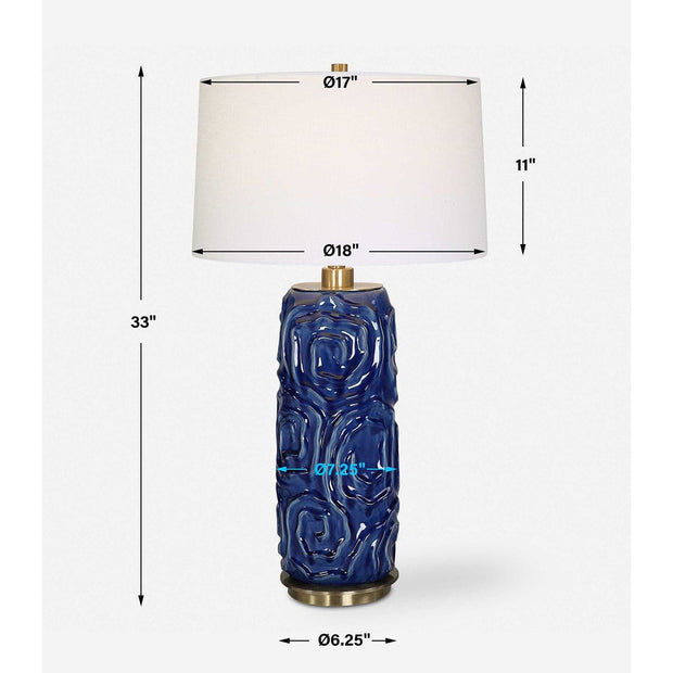 Uttermost Zade Blue Glazed Ceramic Table Lamp With White Linen Shade