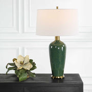 Uttermost Verdell Mossy Green Ceramic Table Lamp With White Linen Shade