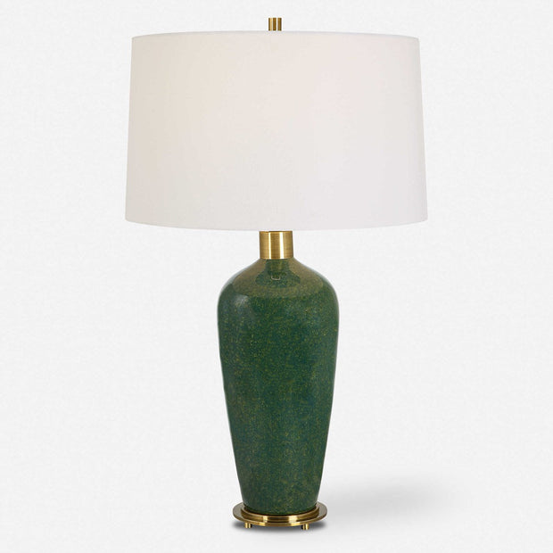 Uttermost Verdell Mossy Green Ceramic Table Lamp With White Linen Shade