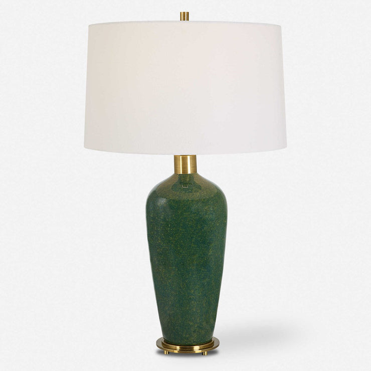 Uttermost Verdell Mossy Green Ceramic Table Lamp With White Linen Shade