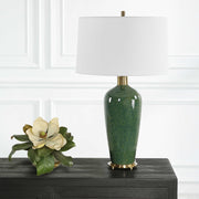 Uttermost Verdell Mossy Green Ceramic Table Lamp With White Linen Shade