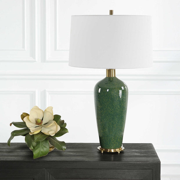 Uttermost Verdell Mossy Green Ceramic Table Lamp With White Linen Shade
