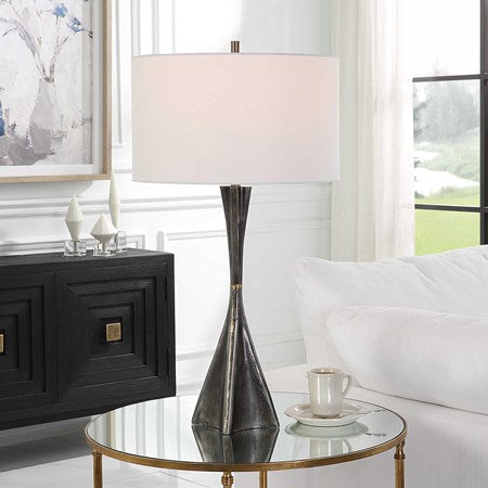Uttermost Keiron Cast Iron Table Lamp With White Linen Shade