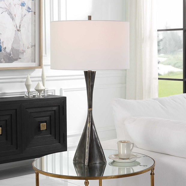 Uttermost Keiron Cast Iron Table Lamp With White Linen Shade