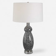 Uttermost Velino Gray and Black Mottled Glass Table Lamp With White Linen Shade