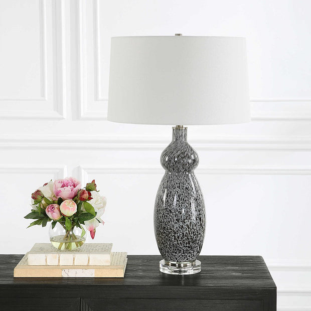 Uttermost Velino Gray and Black Mottled Glass Table Lamp With White Linen Shade