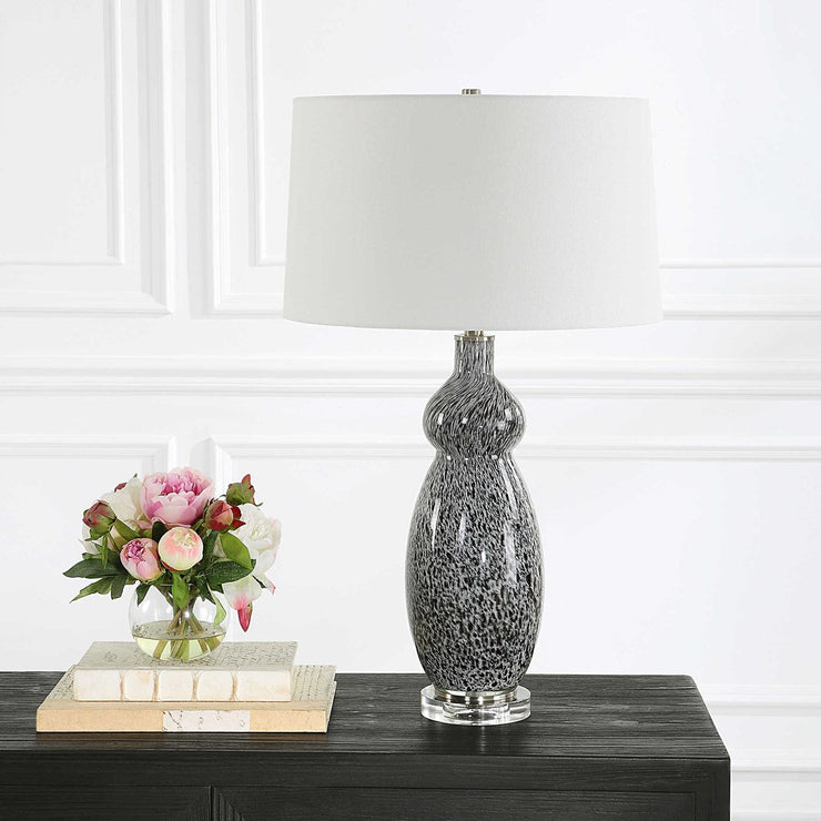 Uttermost Velino Gray and Black Mottled Glass Table Lamp With White Linen Shade