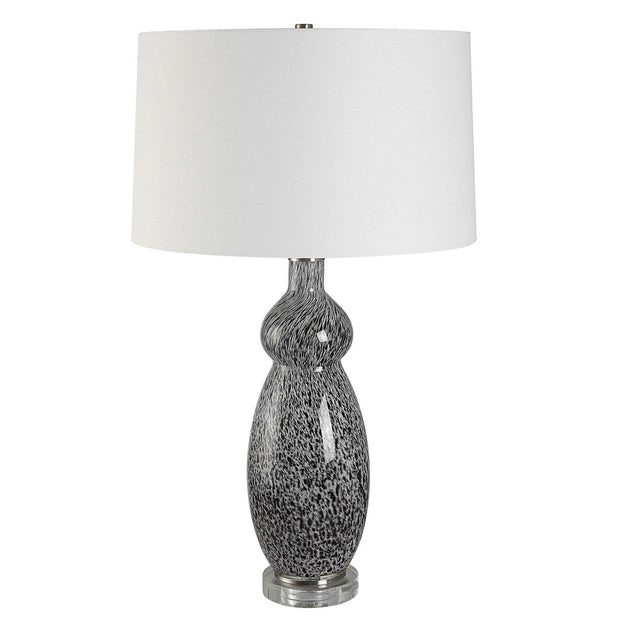 Uttermost Velino Gray and Black Mottled Glass Table Lamp With White Linen Shade