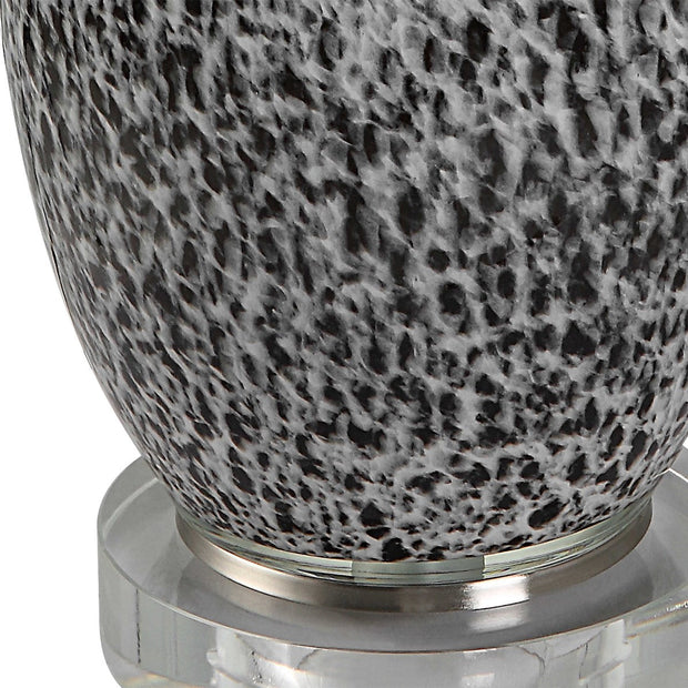 Uttermost Velino Gray and Black Mottled Glass Table Lamp With White Linen Shade