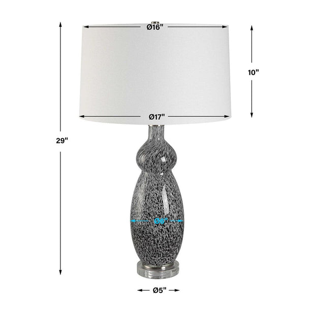Uttermost Velino Gray and Black Mottled Glass Table Lamp With White Linen Shade
