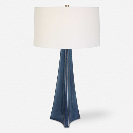 Uttermost Teramo Blue Ceramic Table Lamp With White Linen Shade