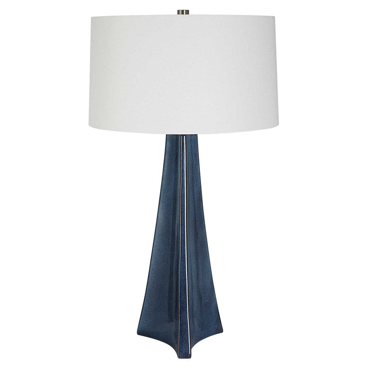 Uttermost Teramo Blue Ceramic Table Lamp With White Linen Shade