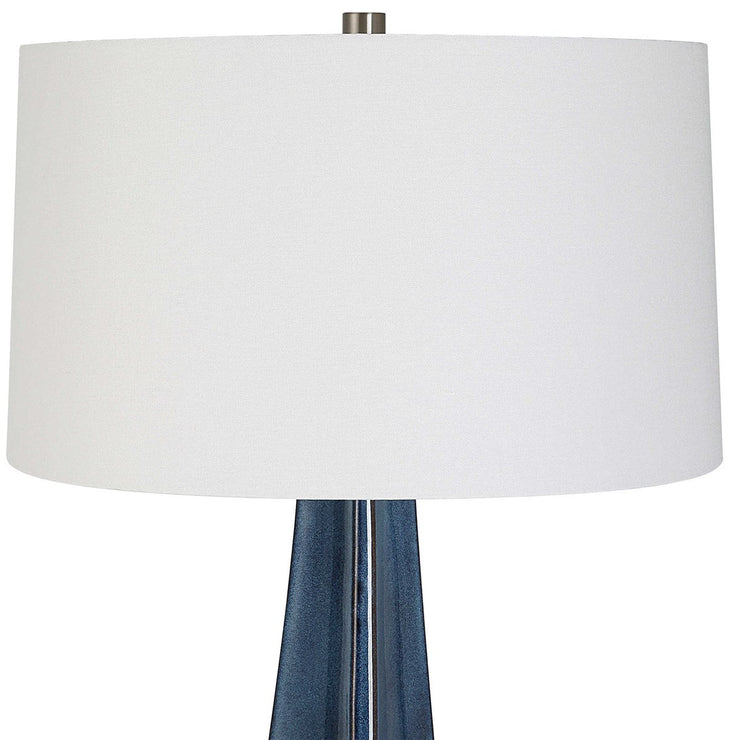 Uttermost Teramo Blue Ceramic Table Lamp With White Linen Shade
