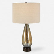 Uttermost Baltic Dark Amber Glass Table Lamp With Light Beige Linen Shade