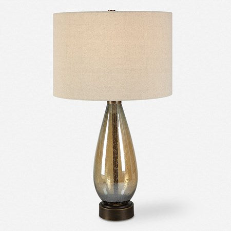 Uttermost Baltic Dark Amber Glass Table Lamp With Light Beige Linen Shade