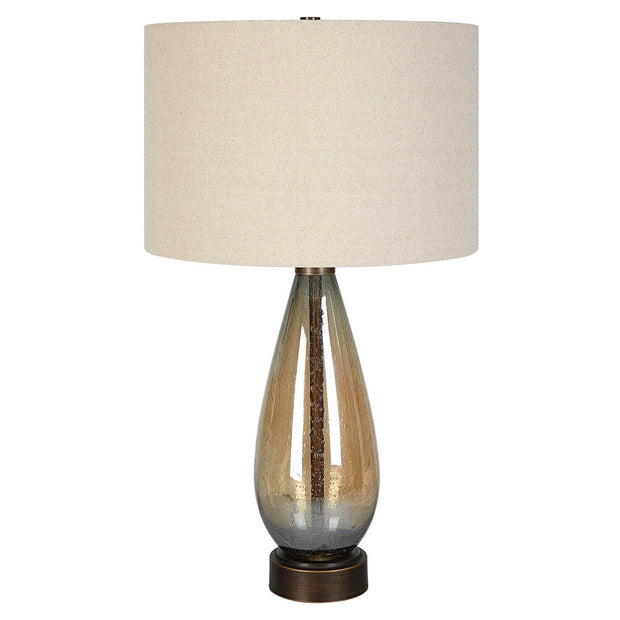 Uttermost Baltic Dark Amber Glass Table Lamp With Light Beige Linen Shade