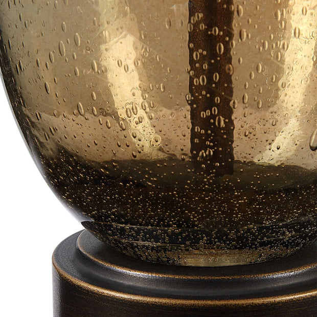 Uttermost Baltic Dark Amber Glass Table Lamp With Light Beige Linen Shade