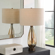 Uttermost Baltic Dark Amber Glass Table Lamp With Light Beige Linen Shade