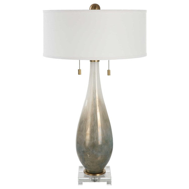Uttermost Cardoni Gloss White and Smoked Bronze Glass Table Lamp With Linen Shade