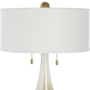 Uttermost Cardoni Gloss White and Smoked Bronze Glass Table Lamp With Linen Shade