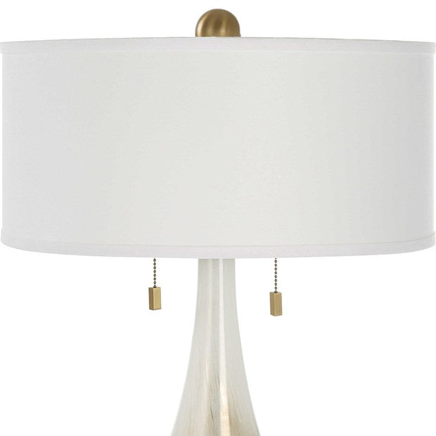 Uttermost Cardoni Gloss White and Smoked Bronze Glass Table Lamp With Linen Shade