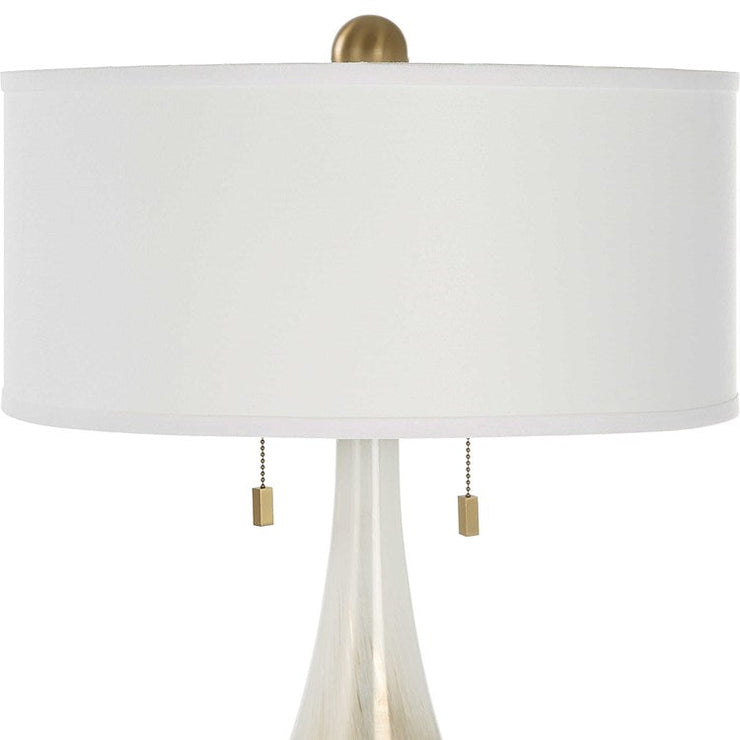 Uttermost Cardoni Gloss White and Smoked Bronze Glass Table Lamp With Linen Shade