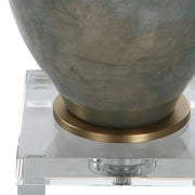 Uttermost Cardoni Gloss White and Smoked Bronze Glass Table Lamp With Linen Shade