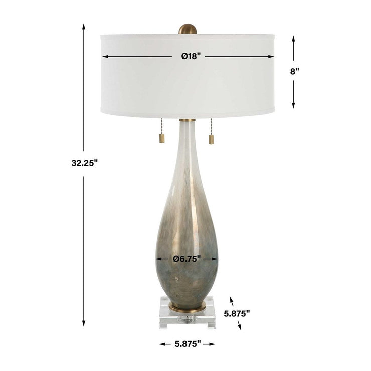 Uttermost Cardoni Gloss White and Smoked Bronze Glass Table Lamp With Linen Shade