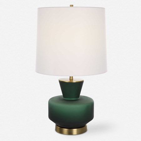 Uttermost Trentino Emerald Green Glass Table Lamp With White Linen Shade