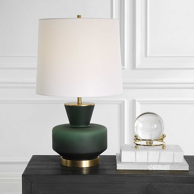 Uttermost Trentino Emerald Green Glass Table Lamp With White Linen Shade