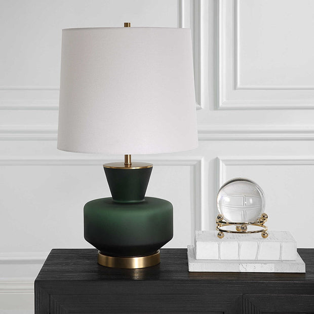 Uttermost Trentino Emerald Green Glass Table Lamp With White Linen Shade