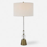 Uttermost Annily Crystal Column and Antiqued Brass Table Lamp With White Linen Round Drum Shade