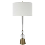 Uttermost Annily Crystal Column and Antiqued Brass Table Lamp With White Linen Round Drum Shade