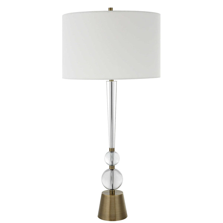Uttermost Annily Crystal Column and Antiqued Brass Table Lamp With White Linen Round Drum Shade