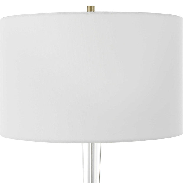 Uttermost Annily Crystal Column and Antiqued Brass Table Lamp With White Linen Round Drum Shade