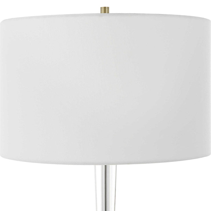 Uttermost Annily Crystal Column and Antiqued Brass Table Lamp With White Linen Round Drum Shade