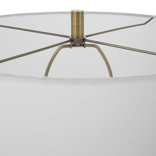 Uttermost Annily Crystal Column and Antiqued Brass Table Lamp With White Linen Round Drum Shade