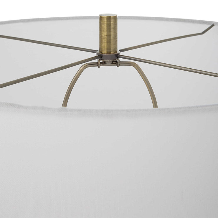 Uttermost Annily Crystal Column and Antiqued Brass Table Lamp With White Linen Round Drum Shade