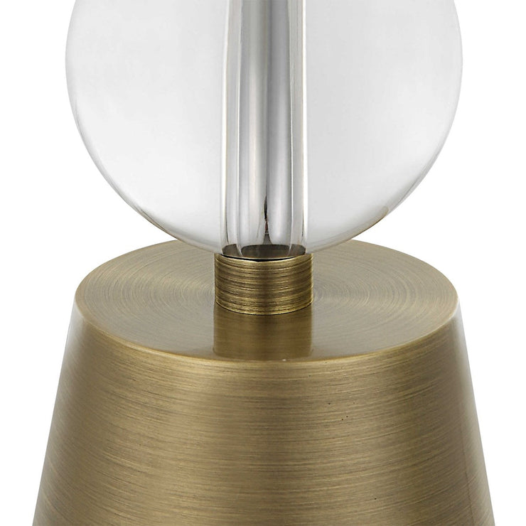 Uttermost Annily Crystal Column and Antiqued Brass Table Lamp With White Linen Round Drum Shade