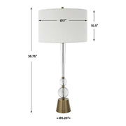 Uttermost Annily Crystal Column and Antiqued Brass Table Lamp With White Linen Round Drum Shade