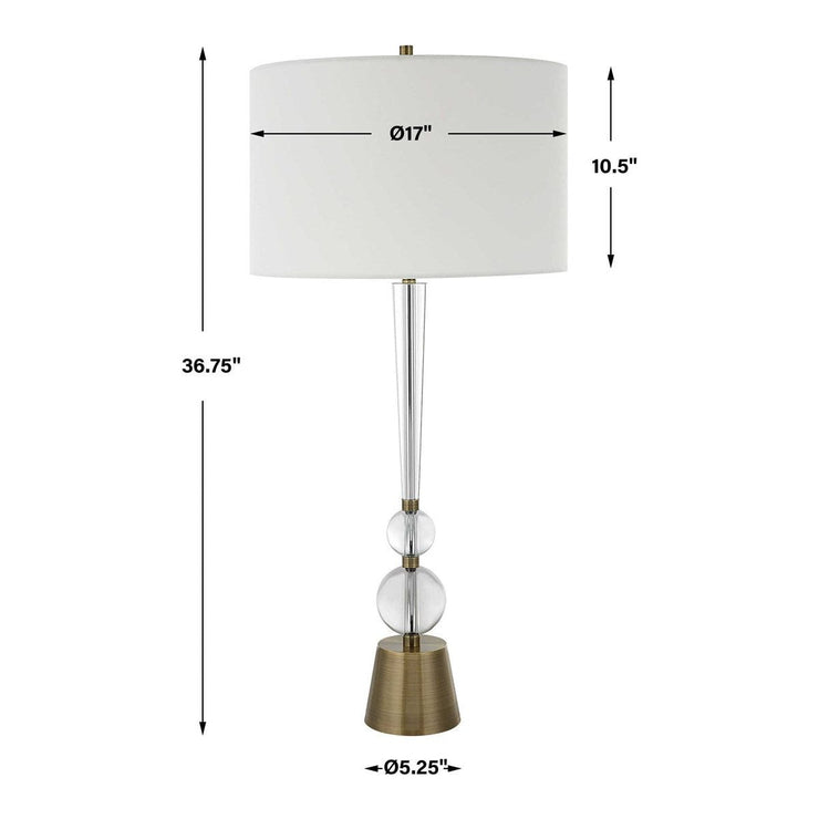 Uttermost Annily Crystal Column and Antiqued Brass Table Lamp With White Linen Round Drum Shade