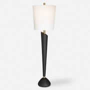 Uttermost Cypher Black Stone Modern Buffet Lamp With White Linen Shade