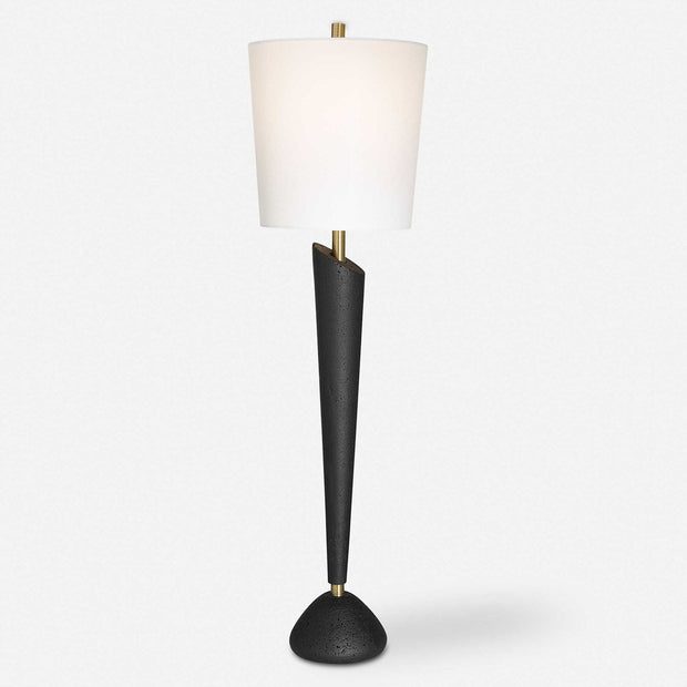 Uttermost Cypher Black Stone Modern Buffet Lamp With White Linen Shade