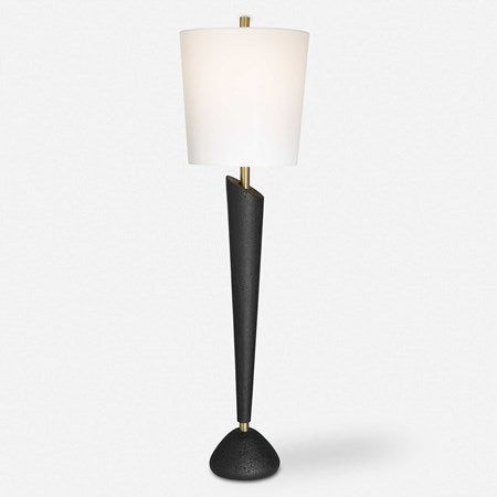 Uttermost Cypher Black Stone Modern Buffet Lamp With White Linen Shade